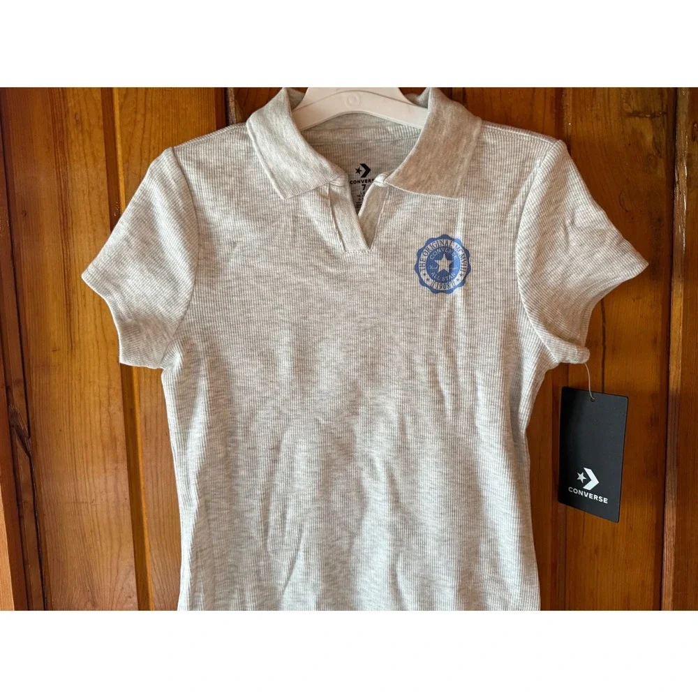 Converse Girls Heather Gray Polo Dress with Blue Logo